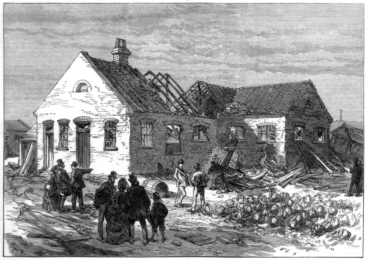 Scena eksplozji w fabryce wkładów, Greenwich Marshes, 1872 autorstwa Unbekannt