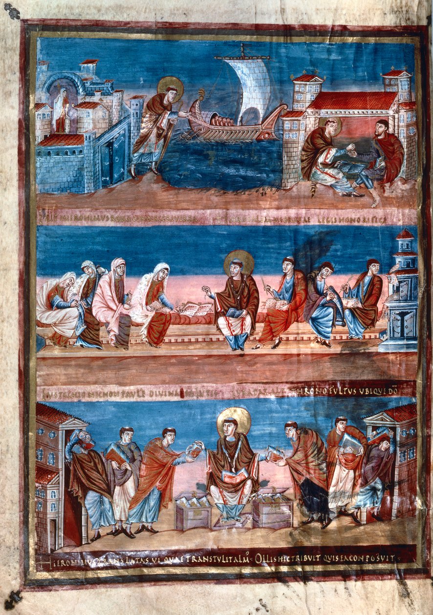 Sceny z życia św. Hieronima, z Biblii Karola Łysego, IX wiek autorstwa Unbekannt