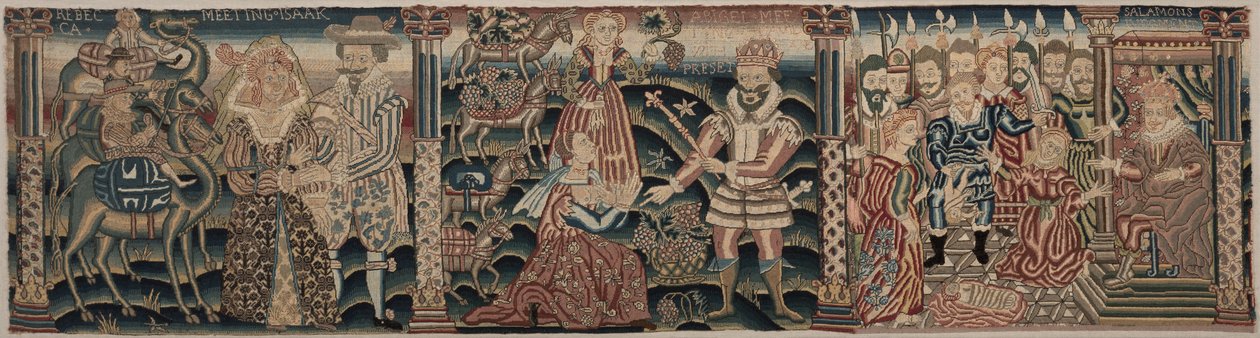 Fragment haftowanego fryzu: Rebecca Meeting Isaac, Abigail Meeting David, 1625-1649. autorstwa Unbekannt