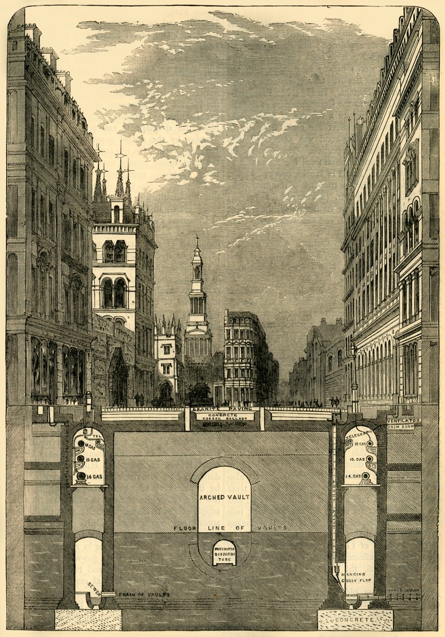 Odcinek wiaduktu Holborn, pokazujący metro, ok. 1876 r. autorstwa Unbekannt