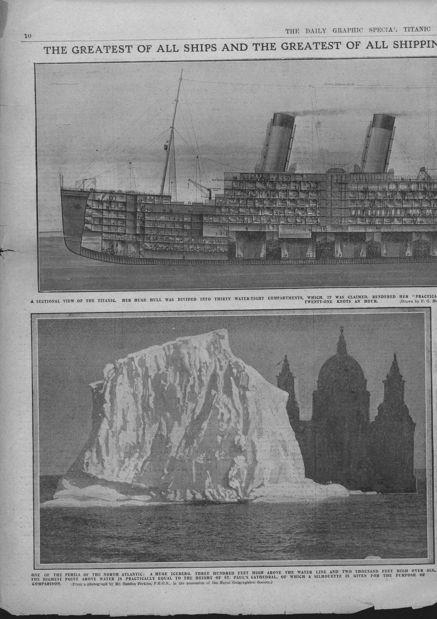 Schemat przekrojowy Titanica i góry lodowej, 20 kwietnia 1912. autorstwa Unbekannt