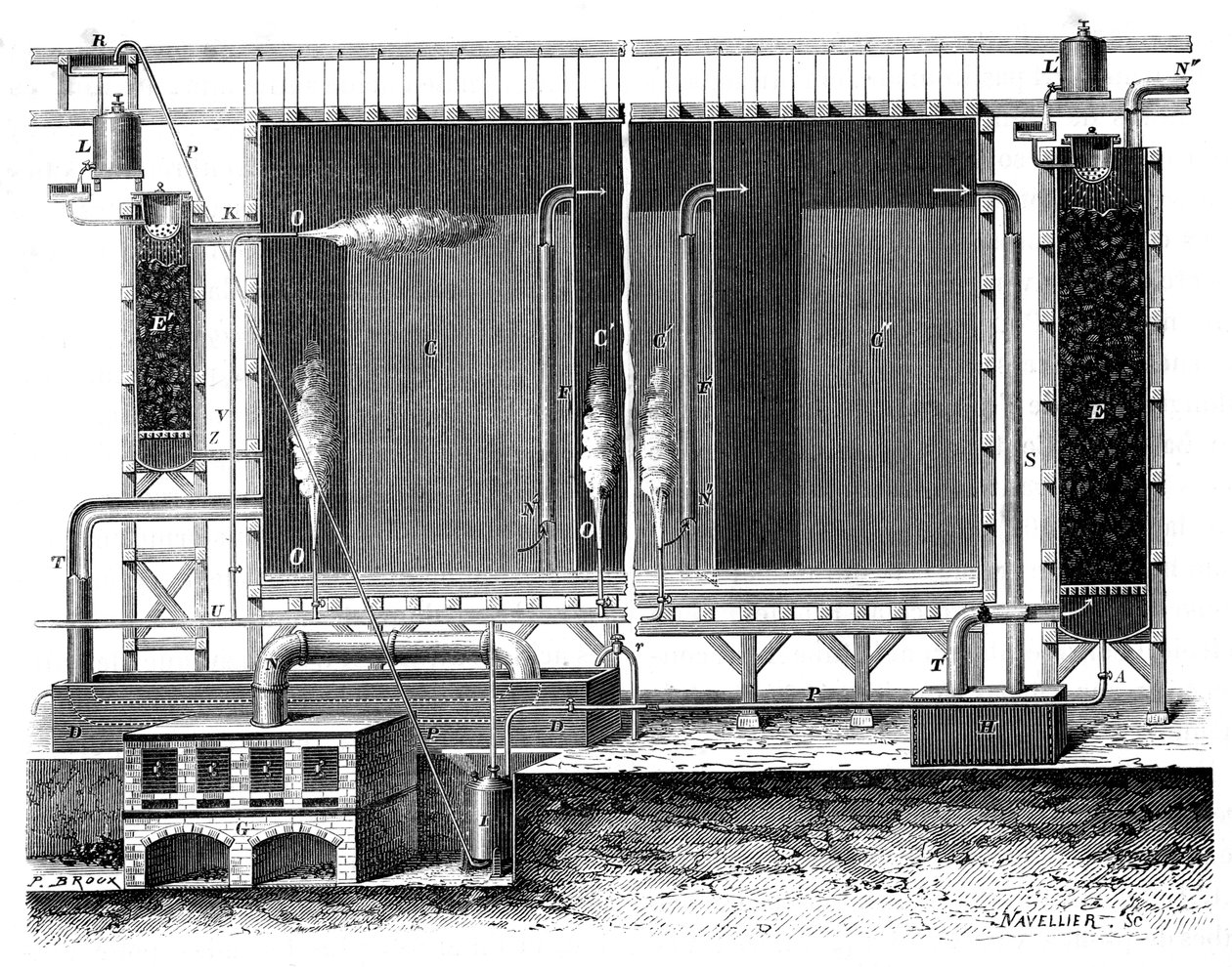 Przekrój ołowianych komór Gay-Lussaca i wież absorpcyjnych, 1870 autorstwa Unbekannt