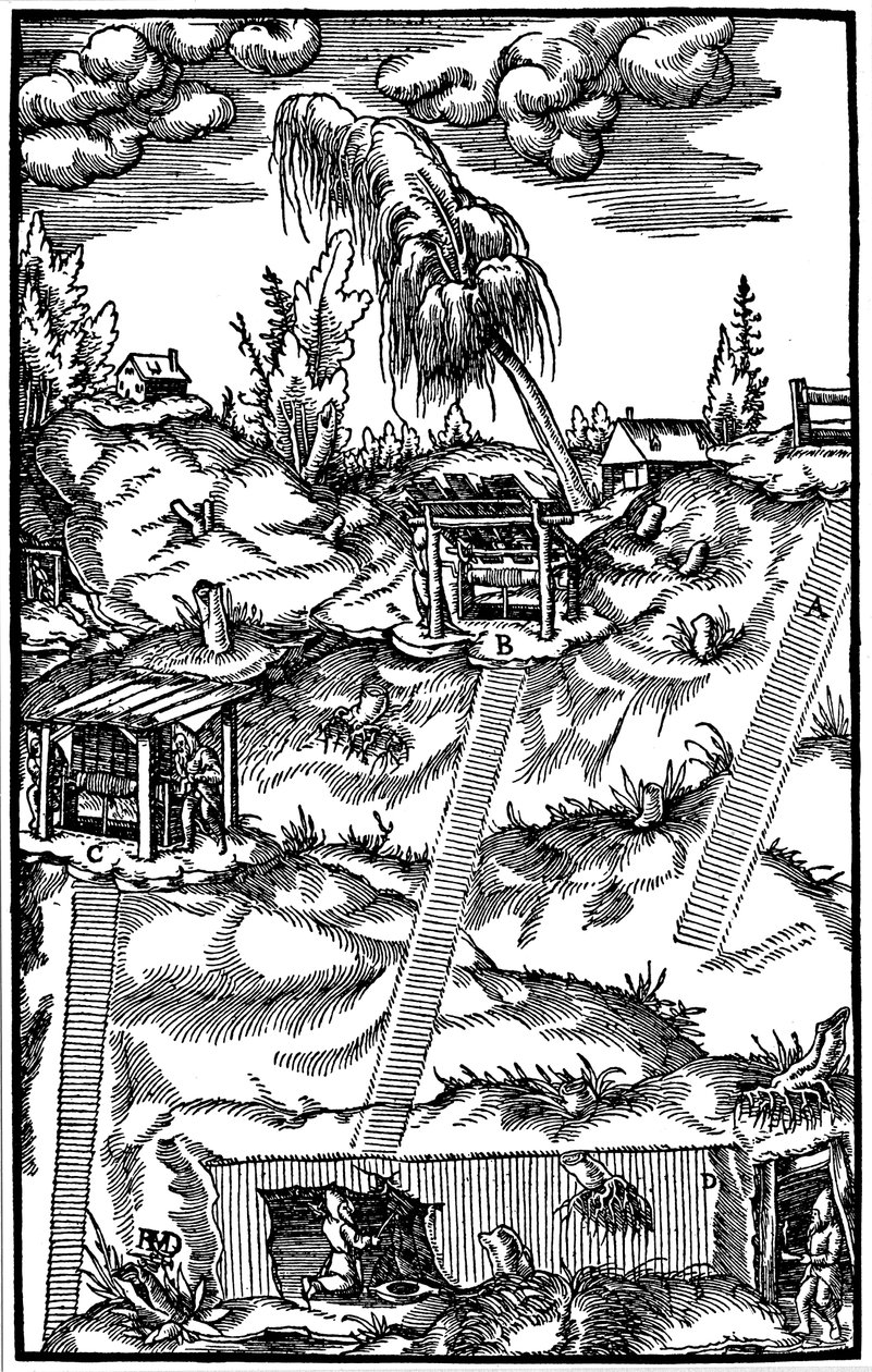 Przekrój niemieckiej kopalni, 1556 autorstwa Unbekannt