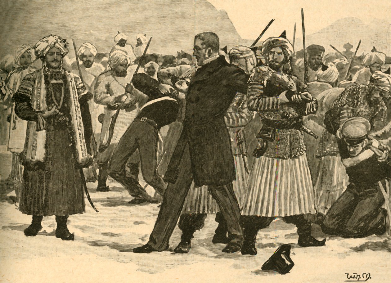 Zajęcie Sir Williama Macnaghtena przez Akbara Khana, Afganistan, 1841–1890. autorstwa Unbekannt