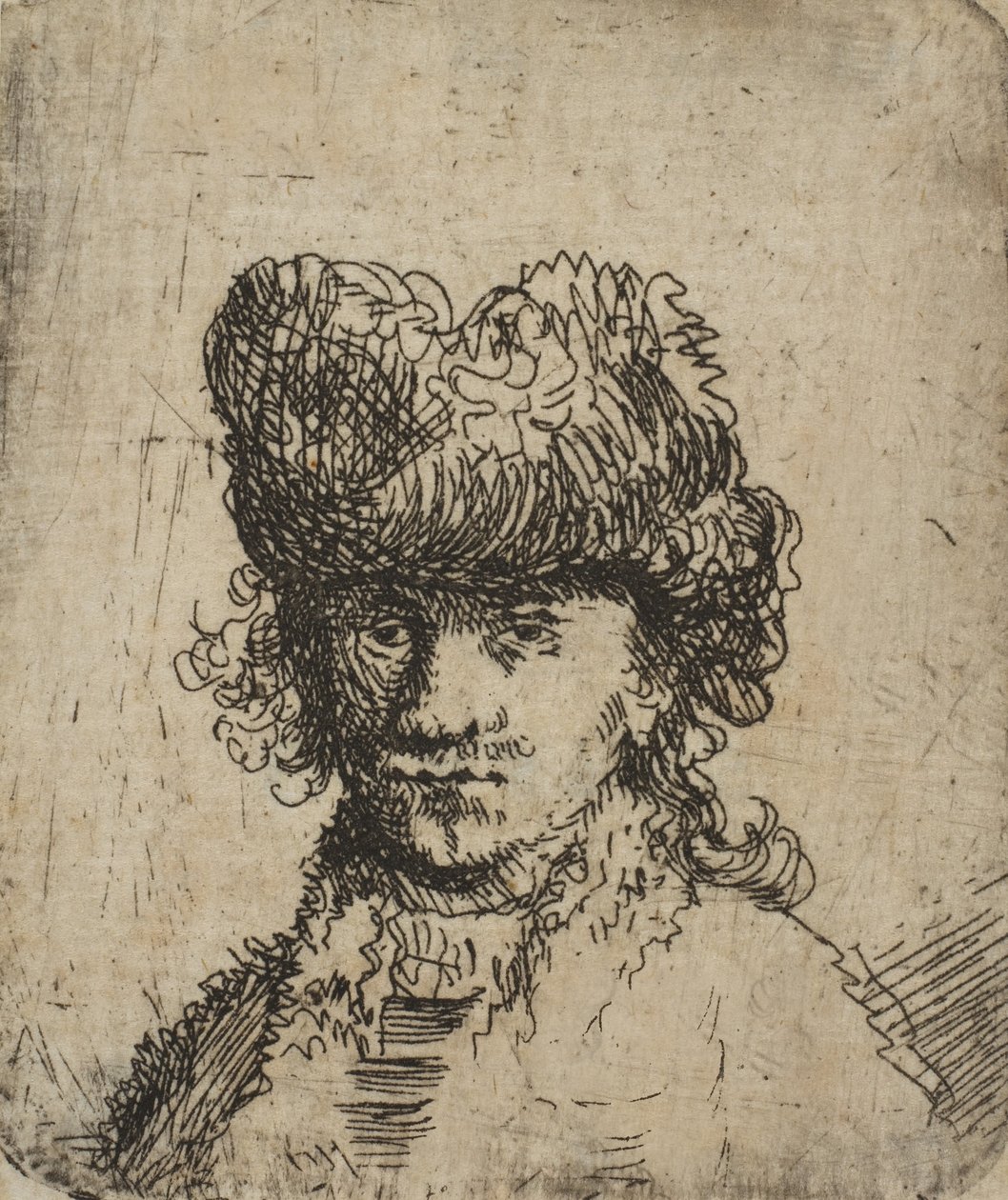 Autoportret w futrzanej czapce: Popiersie, XVIII w., XVIII w. autorstwa Unbekannt