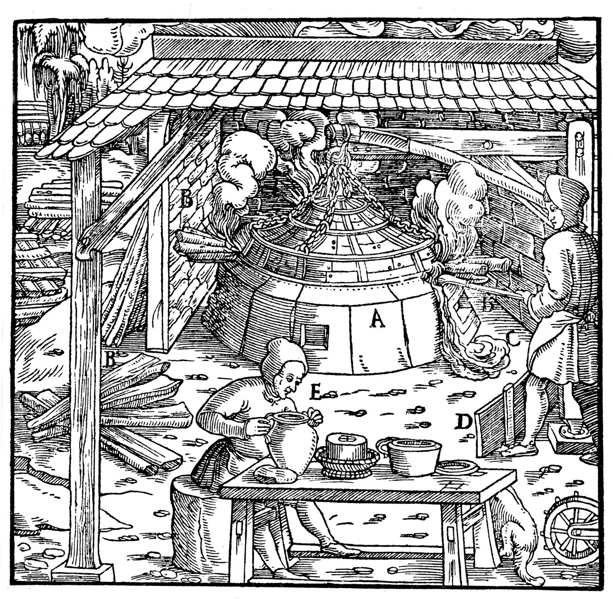 Oddzielanie ołowiu od srebra lub złota w piecu kupelacyjnym, 1556 autorstwa Unbekannt