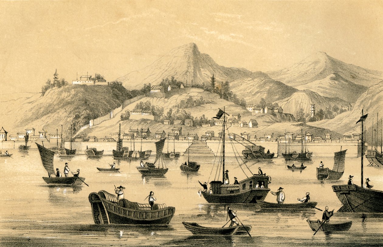 Szanghaj, jeden z pięciu portów otwartych późnym traktatem dla handlu brytyjskiego, 1847 autorstwa Unbekannt