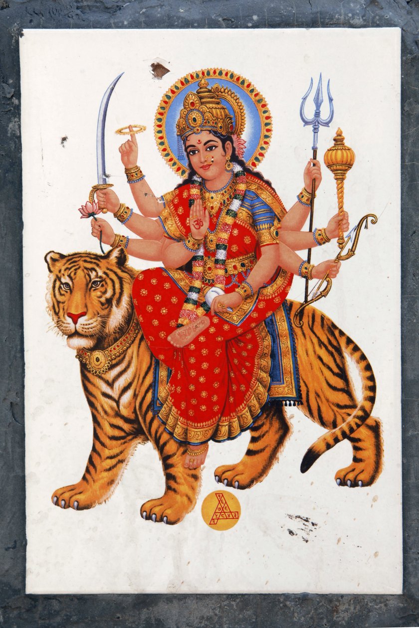 Sherawali i Jagdamba. Fox w północnych Indiach śpiewa w cenie jej Jai Mata Di, to ta sama Durga lub Shakti. autorstwa Unbekannt