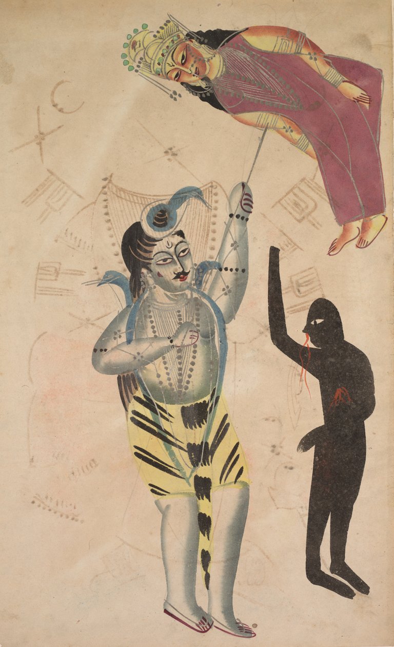 Shiva niosący wysoko ciało swojego Sati, 1800s. autorstwa Unbekannt