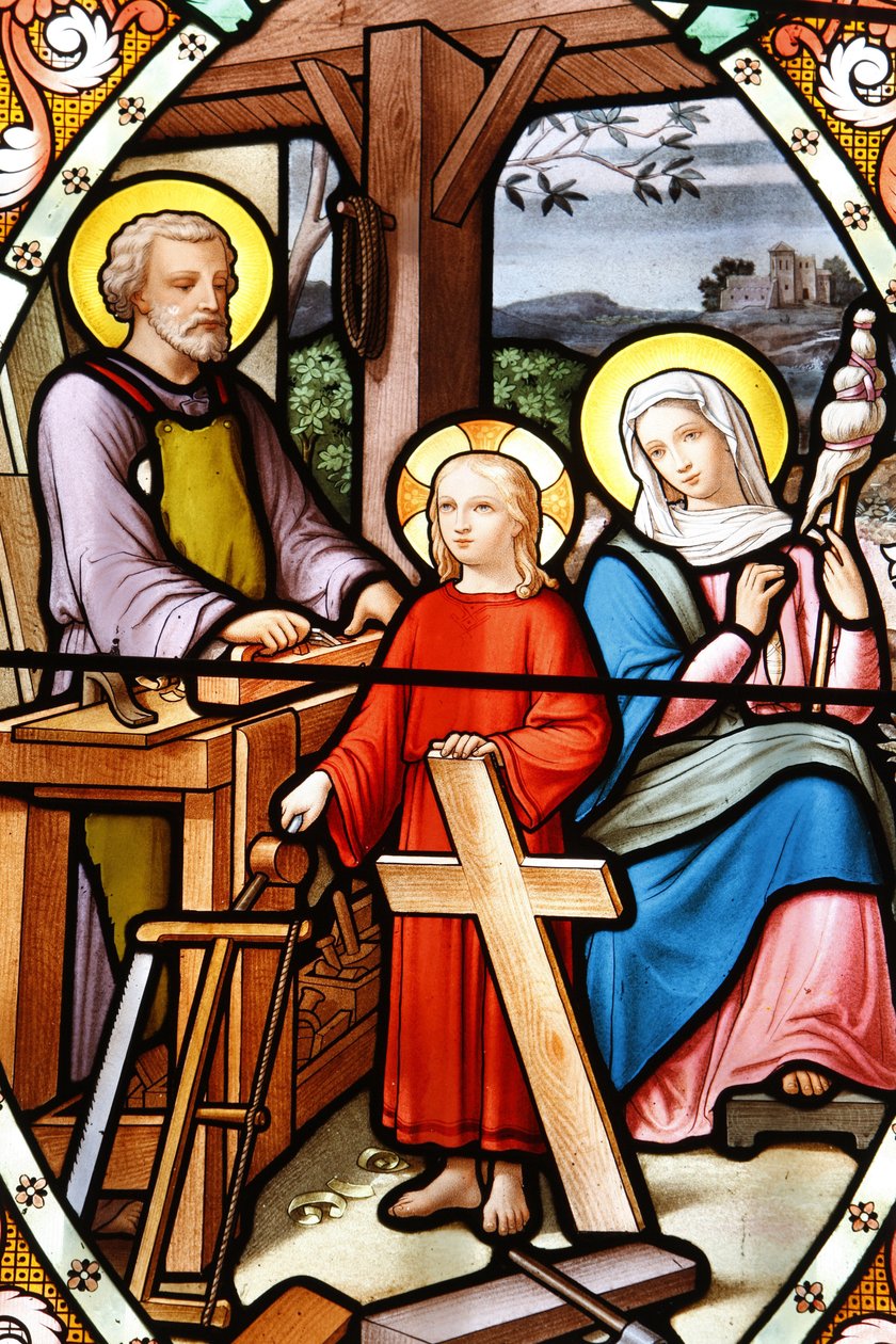 Sanktuarium Matki Bożej z La Salette Witraż Jezus w warsztacie jego ojca, La Salette, Francja autorstwa Unbekannt