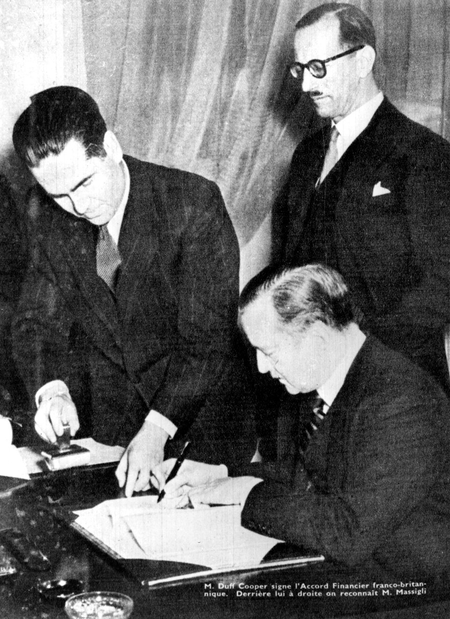 Podpisanie porozumienia finansowego między Wielką Brytanią a Wolnymi Francuzami, Algier, 8 lutego 1944 r autorstwa Unbekannt