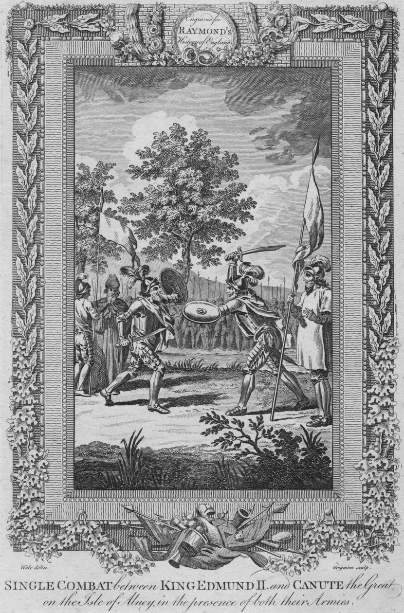 Pojedyncza walka króla Edmunda II i Kanuta Wielkiego na wyspie Abney, 1787 autorstwa Unbekannt
