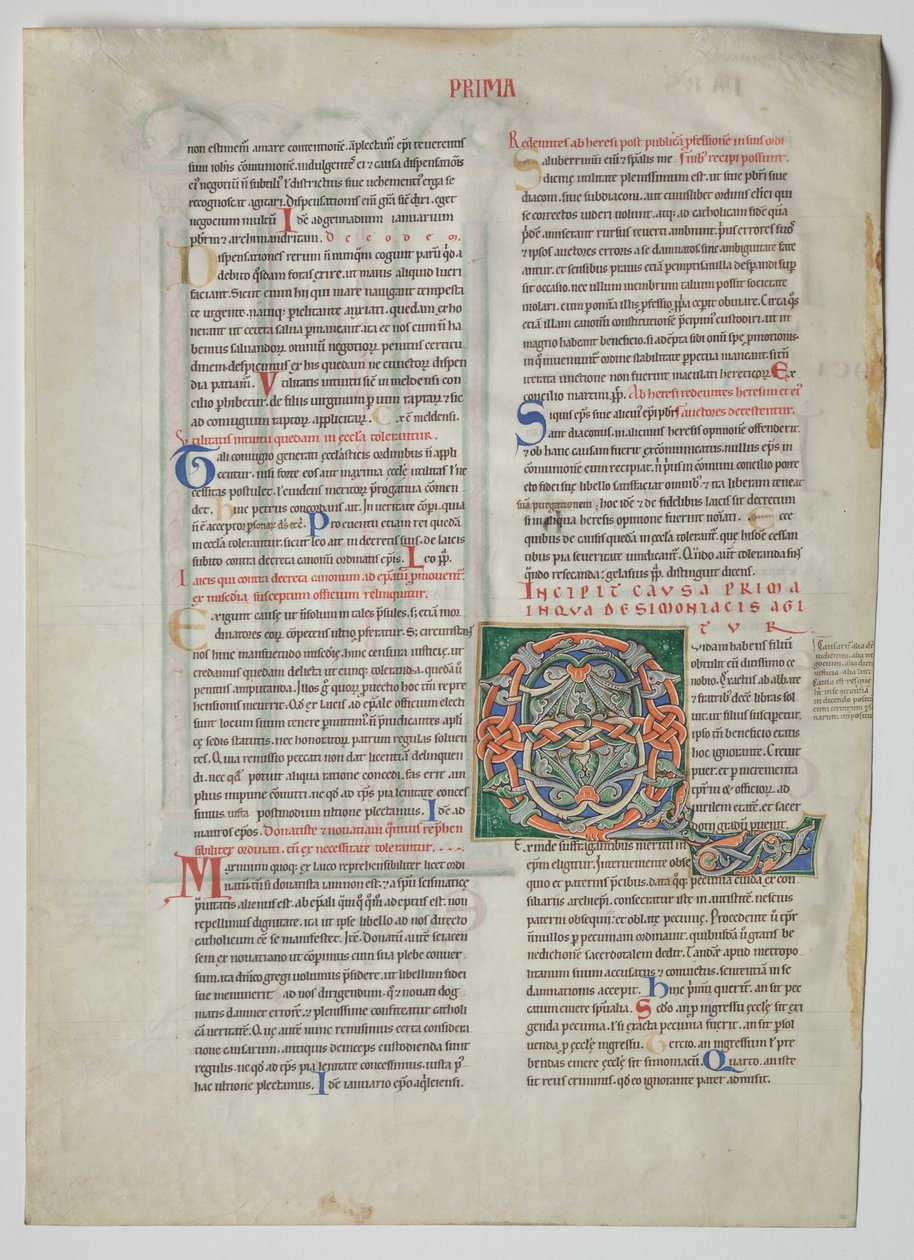 Kartka z dekretu Gracjana: Zdobione inicjały mężczyzny mającego syna..., c. 1160 autorstwa Unbekannt