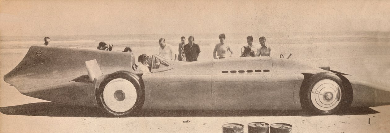 Sir Malcolm Campbell w swoim nowym Blue Bird w Dayton Beach na Florydzie, 1935, 1935 autorstwa Unbekannt