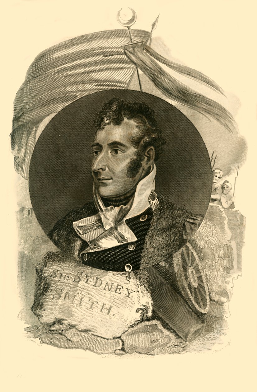 Sir Sidney Smith, który wraz z 300 brytyjskimi marynarzami bronił Wyłomu Akki, 1764-1840, 1816. autorstwa Unbekannt