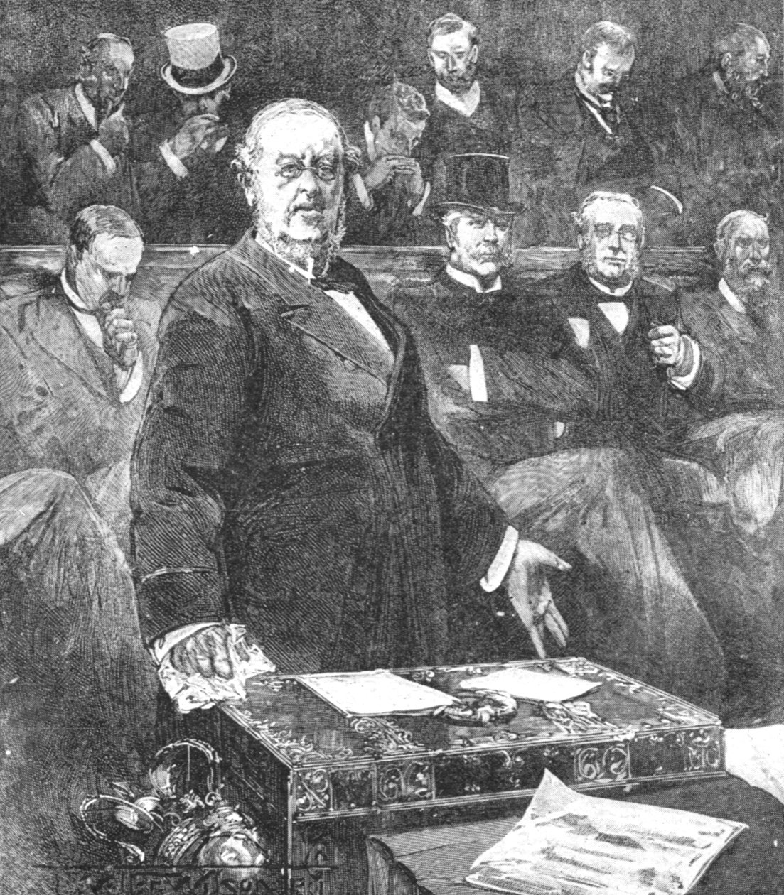 Sir William Harcourt ogłaszający rezygnację rządu Lorda Roseberysa, 1895, 1901. autorstwa Unbekannt