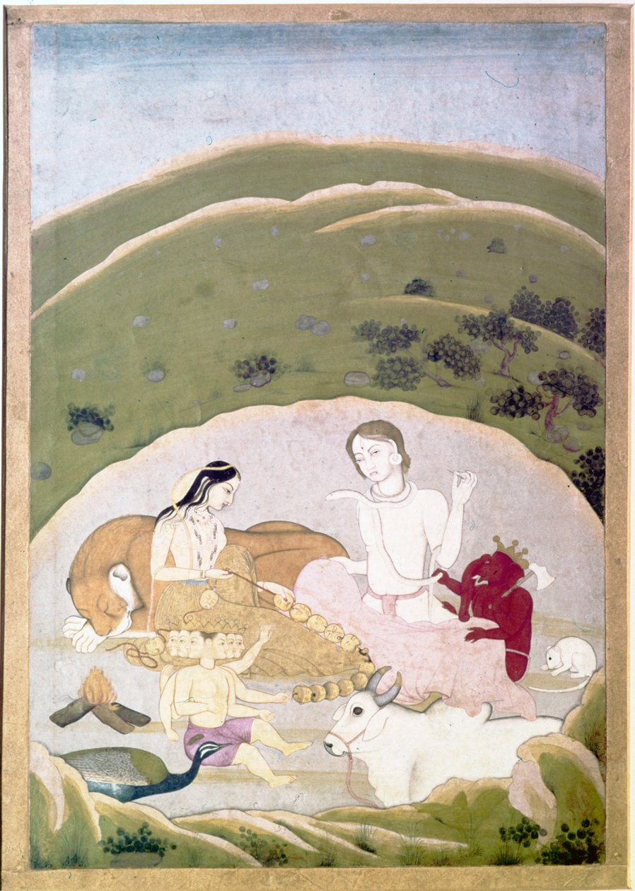 Siva i Parvati z dziećmi, Ganeshem i Karttikgyą na górze Kailash, ok. 1745 autorstwa Unbekannt