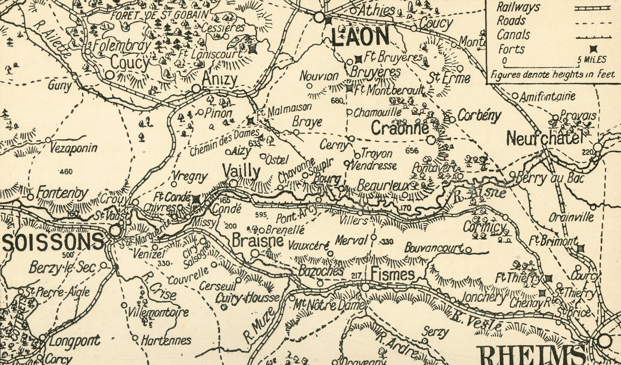 Szkicowa mapa doliny Aisne nad Soissons, 1914, c1920. autorstwa Unbekannt