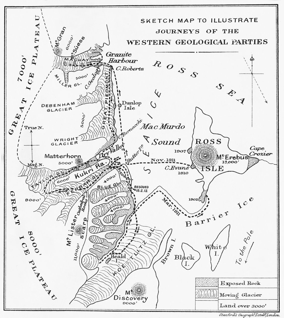 Szkicowa mapa ilustrująca podróże zachodnich partii geologicznych, 1913 autorstwa Unbekannt