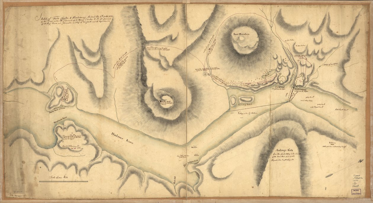 Szkic przedstawiający Forts Clinton i Montgomery szturmował 6 października. 1777 przez wojska pod dowództwem sir Henry