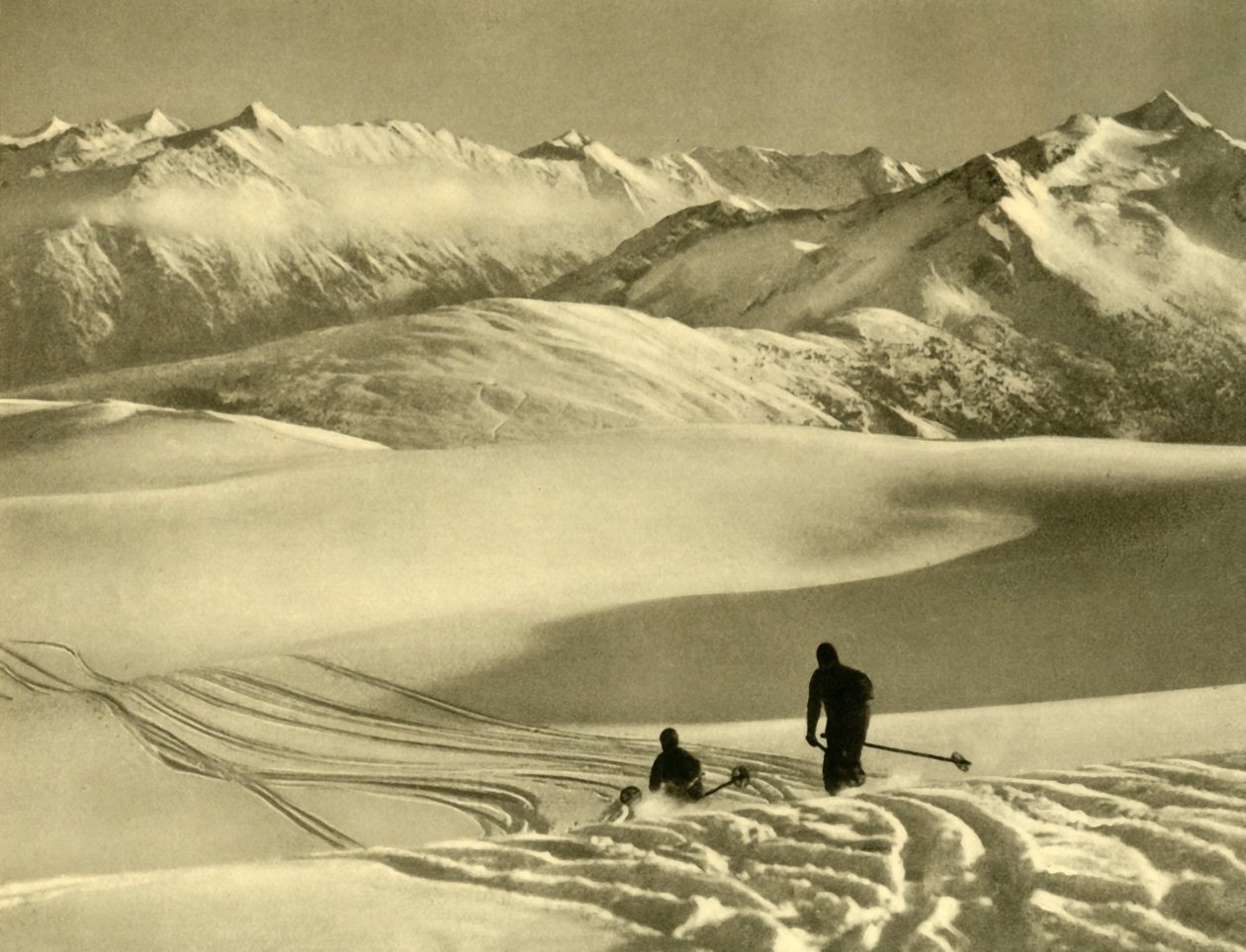 Narciarstwo na płaskowyżu Gerlos, Austria, ok. 1935. autorstwa Unbekannt