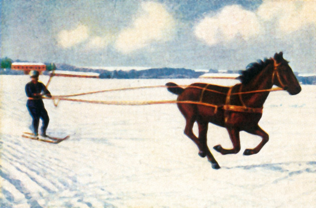 Skijöring w Szwecji, ok. 1928. autorstwa Unbekannt