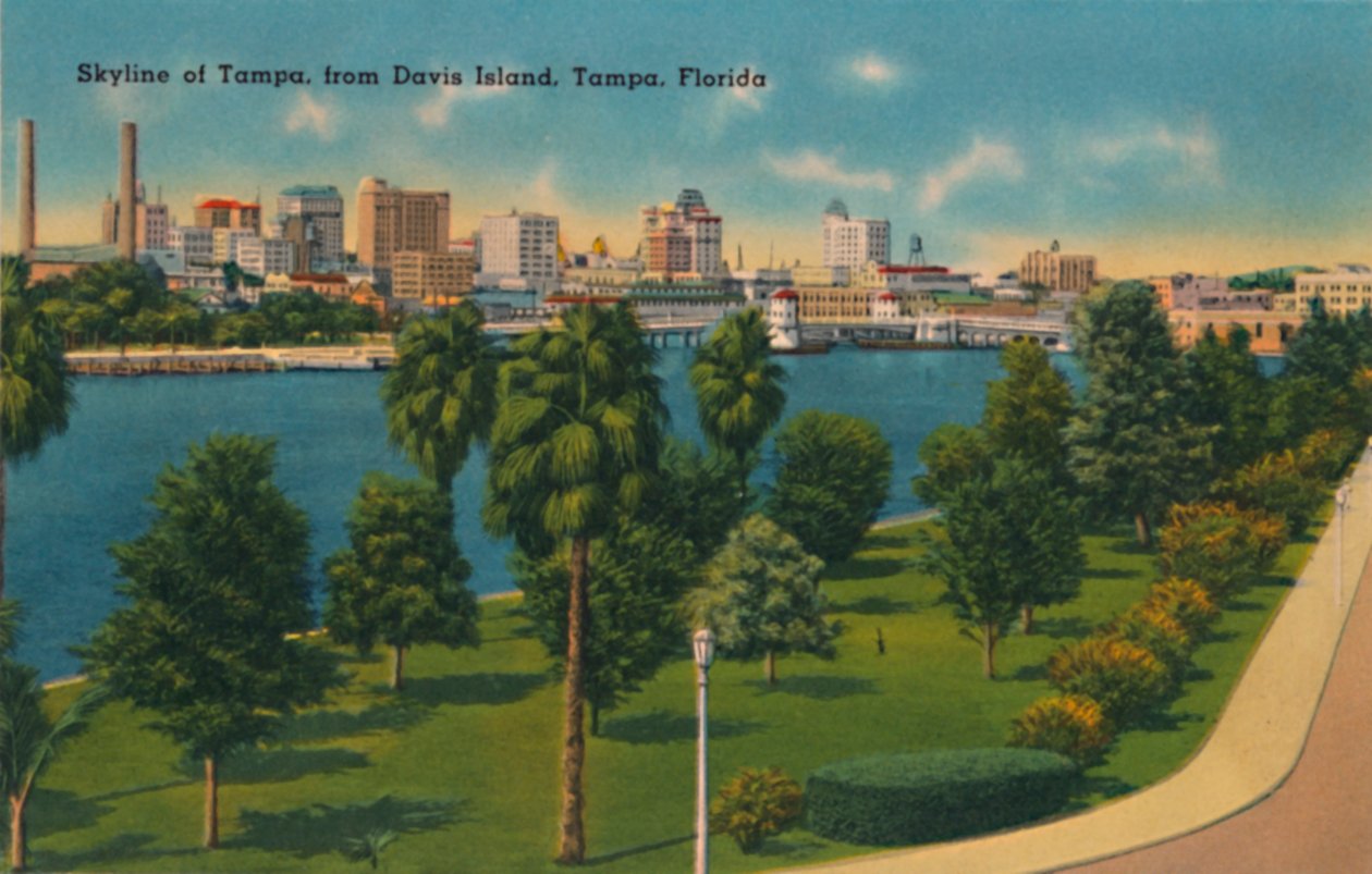 Skyline of Tampa, z Davis Island, Tampa, Floryda, c1940 autorstwa Unbekannt
