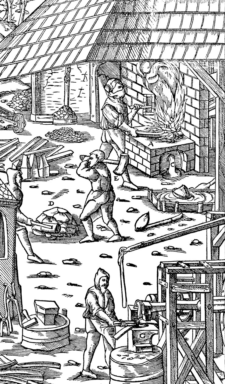 Wytop żelaza i kucie prętów młotkiem mechanicznym, 1556 autorstwa Unbekannt