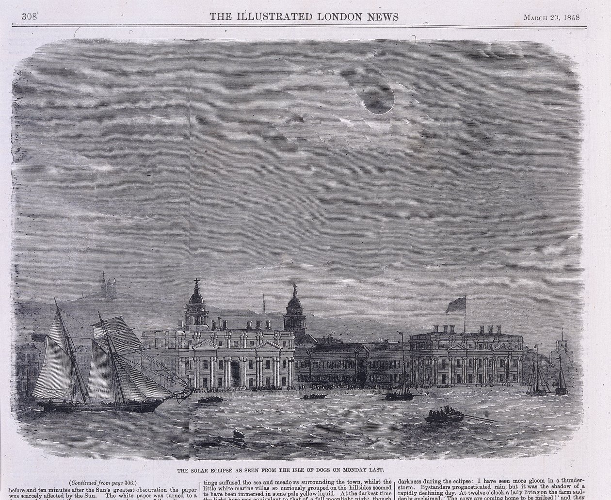 Zaćmienie Słońca widziane nad Królewskim Obserwatorium, Greenwich, 1858 autorstwa Unbekannt