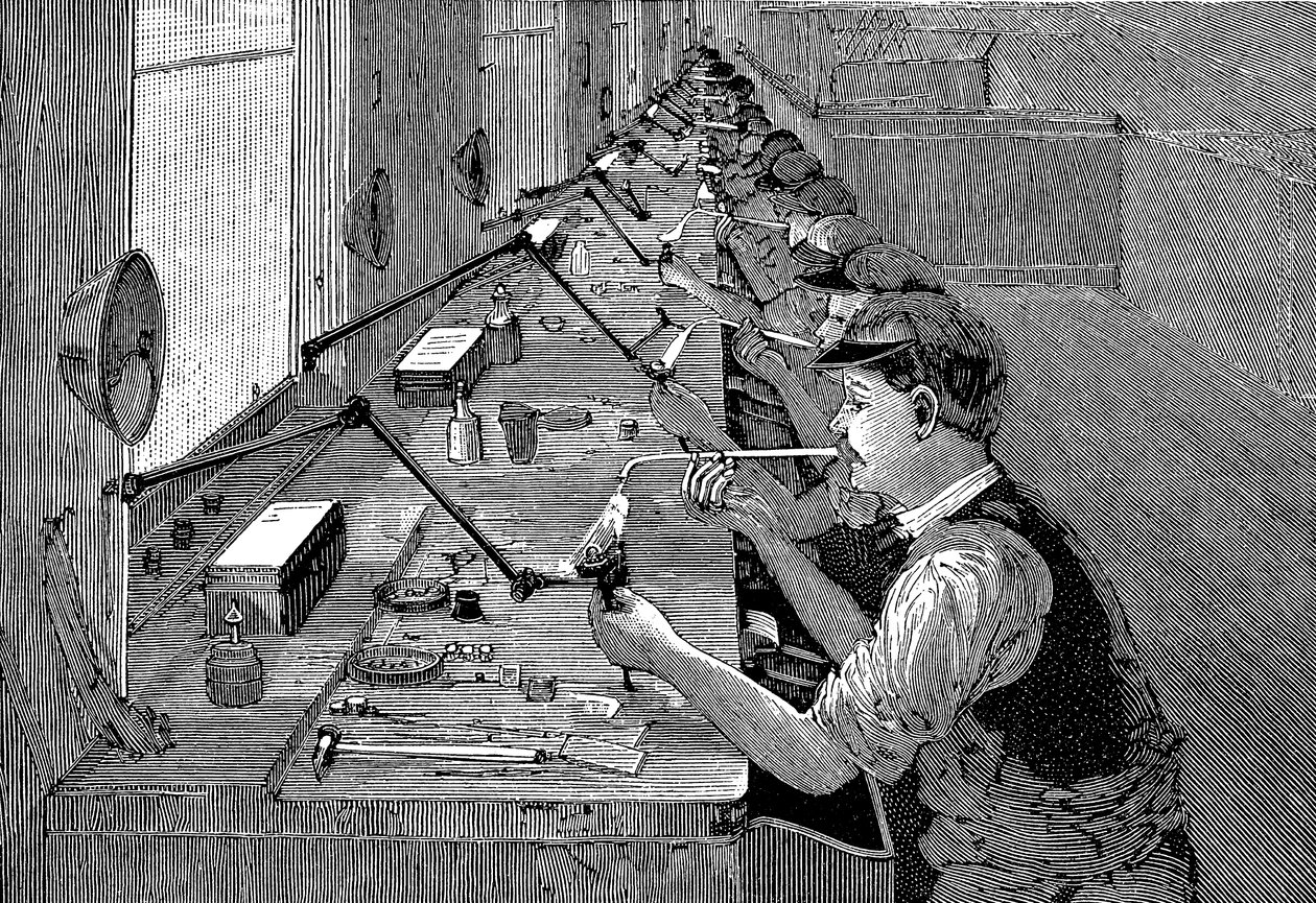 Lutowanie części rowerowych w amerykańskiej fabryce, ok. 1900 autorstwa Unbekannt