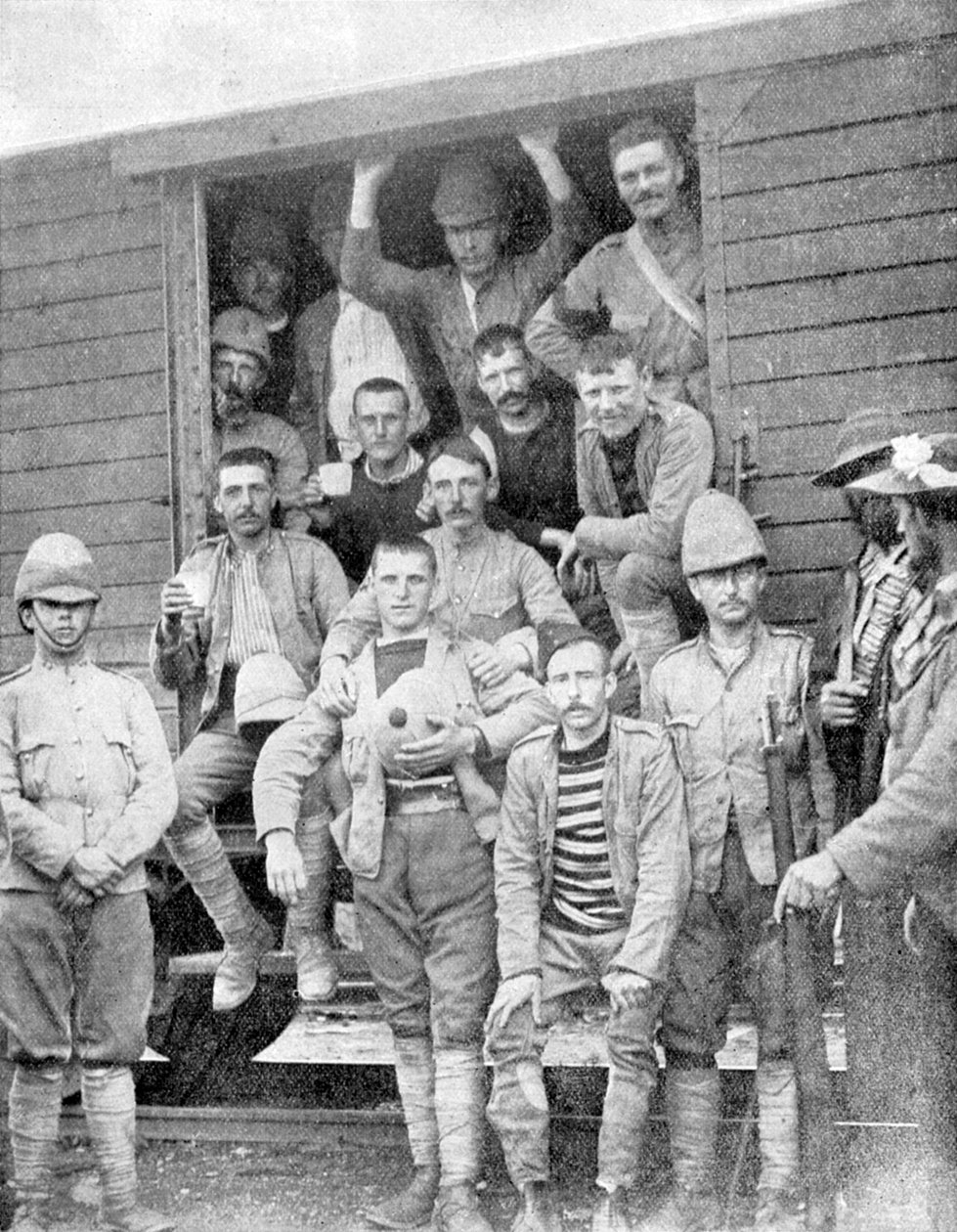 Żołnierze 18 Huzarów w pociągu do Pretorii, RPA, wojna burska, 1900 autorstwa Unbekannt