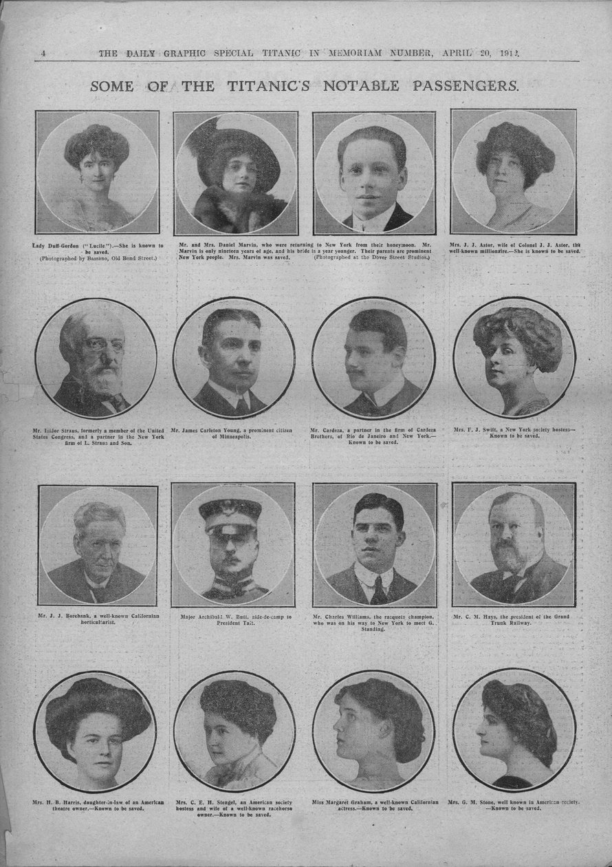 Niektórzy z ważnych pasażerów Titanics, 20 kwietnia 1912 r. autorstwa Unbekannt
