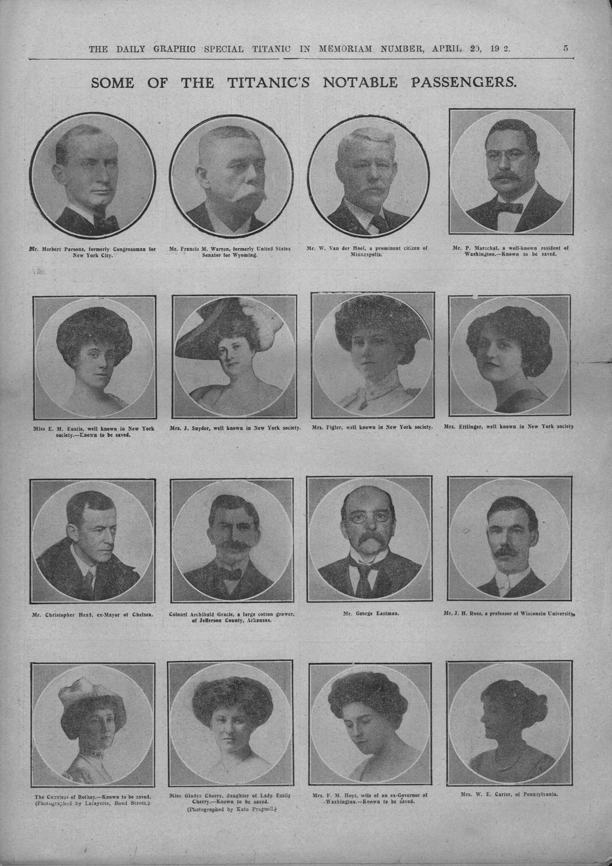 Niektórzy z Titanica Znani Pasażerowie, 20 kwietnia 1912 r. autorstwa Unbekannt