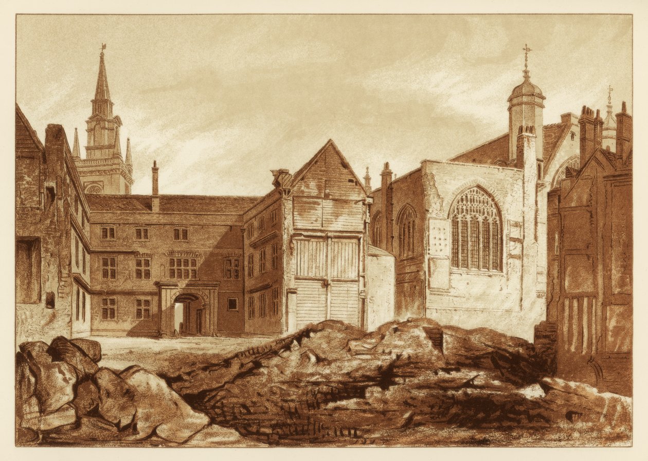 Widok południowo-wschodni Guildhall Chapel i Blackwell Hall, City of London, 1886 autorstwa Unbekannt
