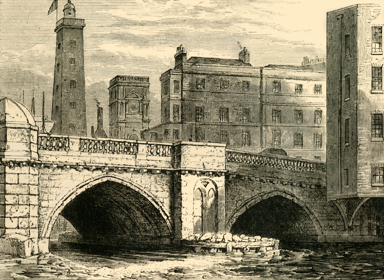 South End of Old London Bridge, z wieżą Shot Tower i kościołem St. Olaves, 1820, c1878. autorstwa Unbekannt