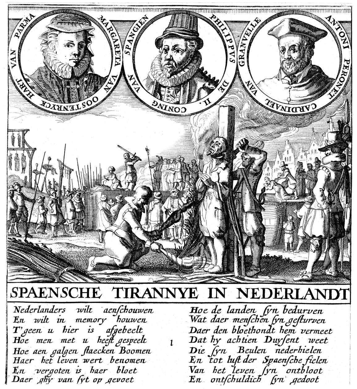Hiszpańska egzekucja hugenotów, ok. 1565 autorstwa Unbekannt