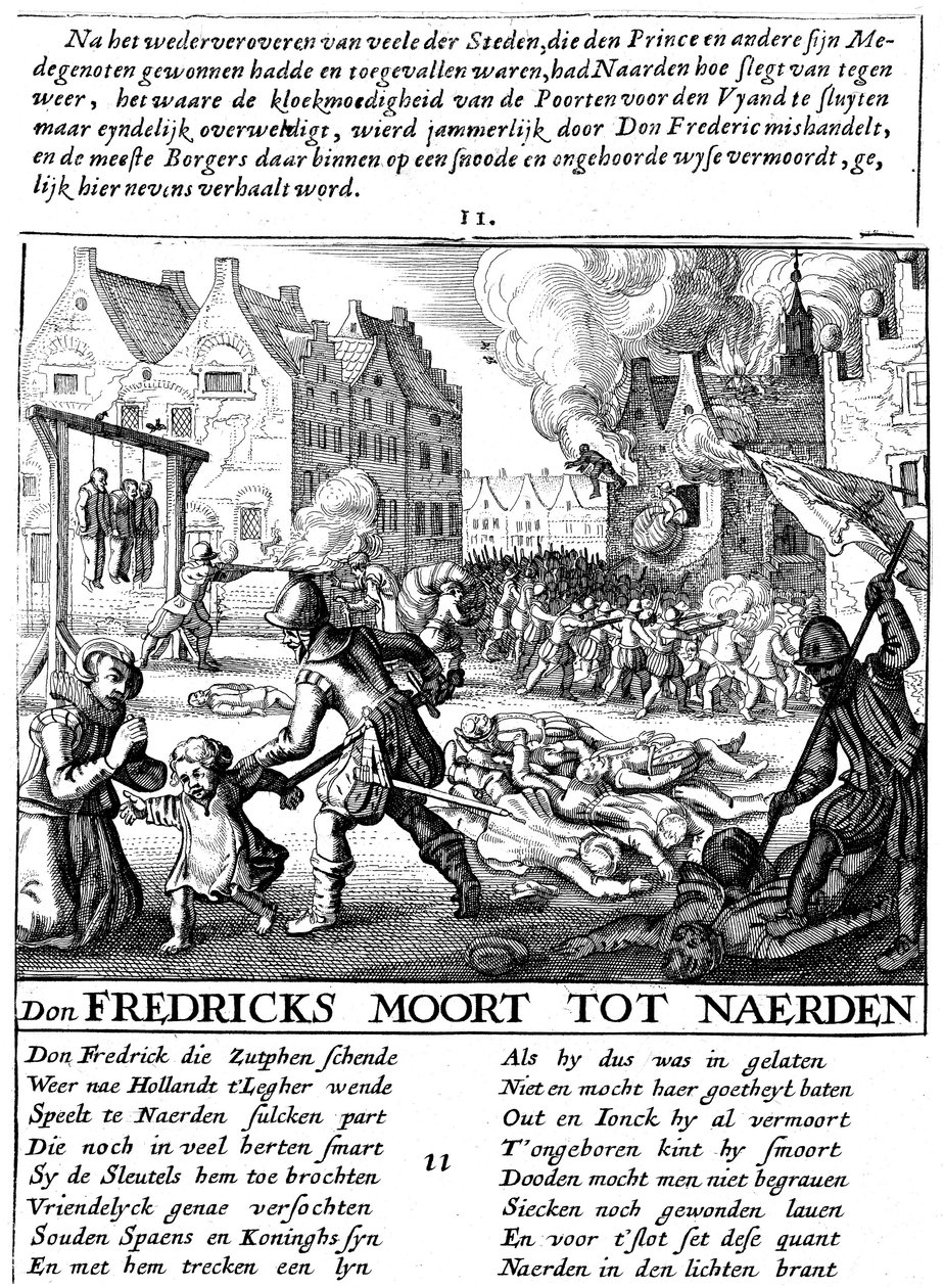 Hiszpańskie wojska podpalają budynki i masakrują podczas hiszpańskich rządów w Holandii, 1567-73 autorstwa Unbekannt