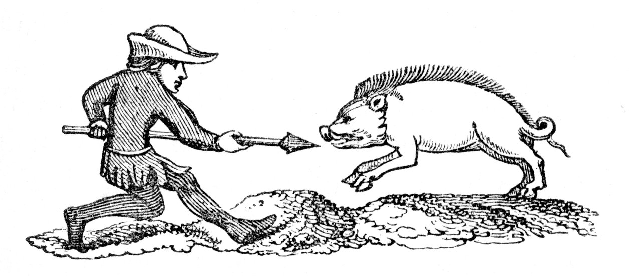 Przebicie dzika, XIV wiek, 1833 autorstwa Unbekannt