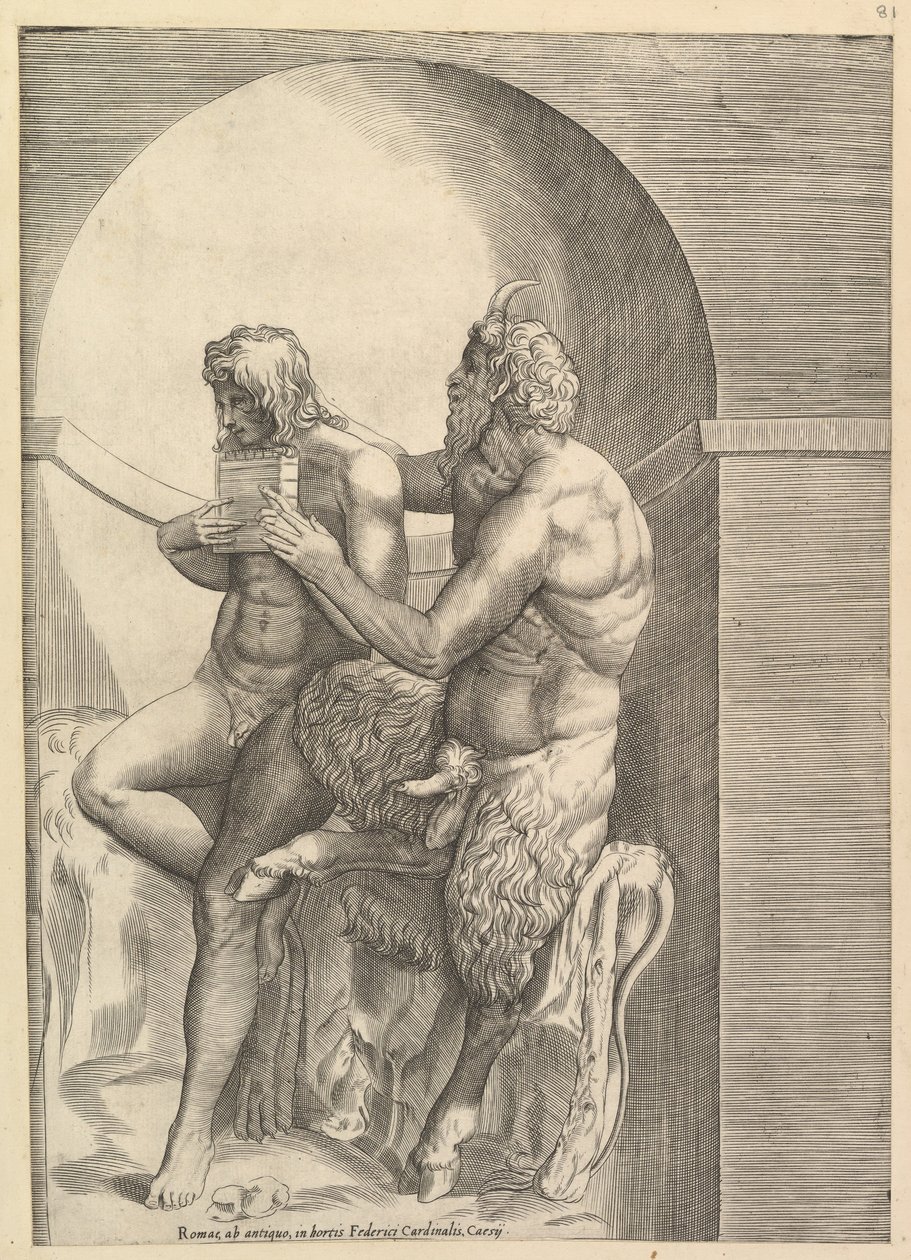 Speculum Romanae Magnificentiae: Pan Ucząc młodego Olimpu gry na flecie, ok. godz. 1540-80. autorstwa Unbekannt