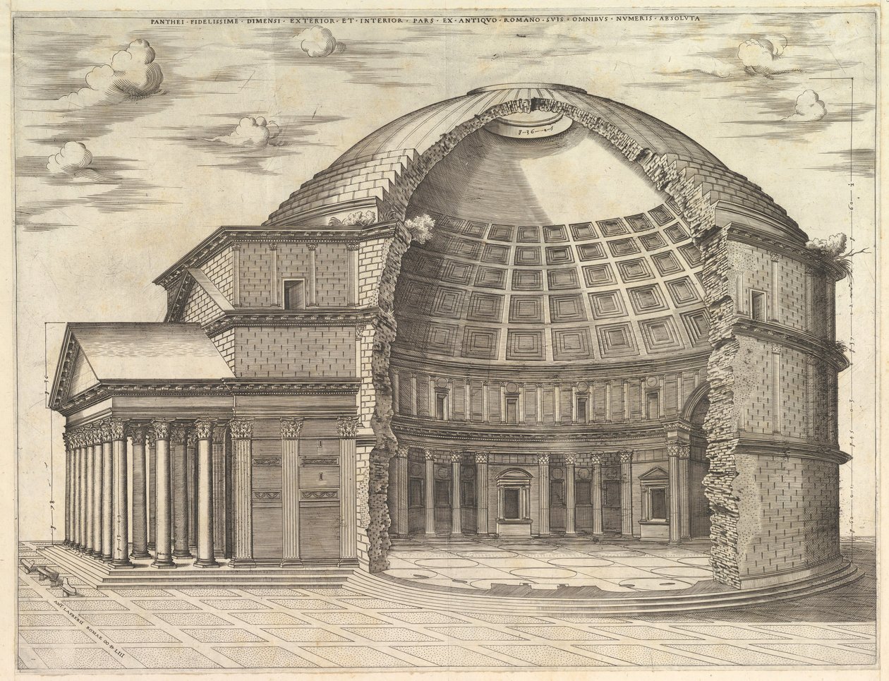 Speculum Romanae Magnificentiae: Panteon, oderwany, aby pokazać wnętrze, 1553. autorstwa Unbekannt