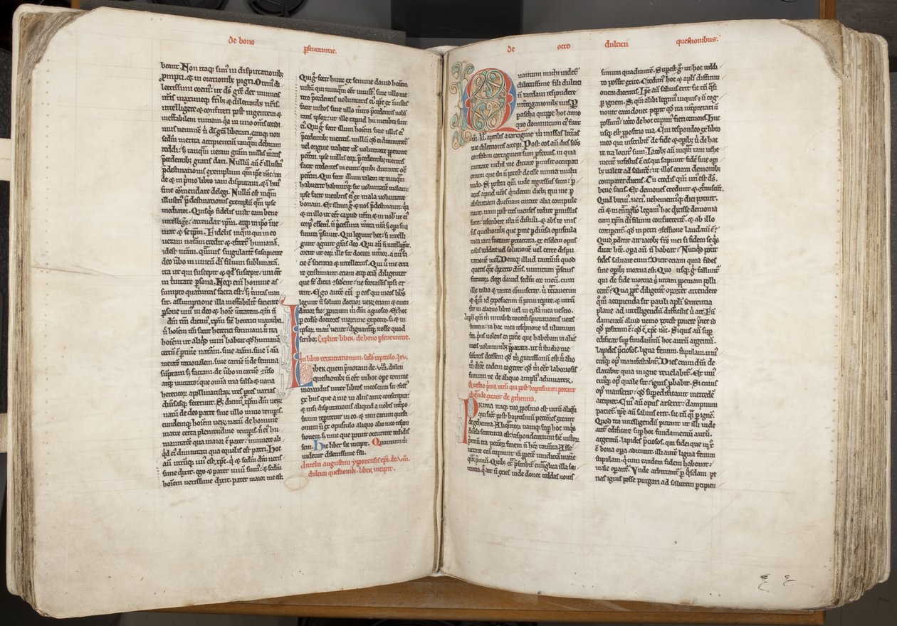 Św. Augustyn z Hippony „Opera”, Fol 105 verso 106 recto, ok. 1200 (pióro i atrament na pergaminie) autorstwa Unbekannt