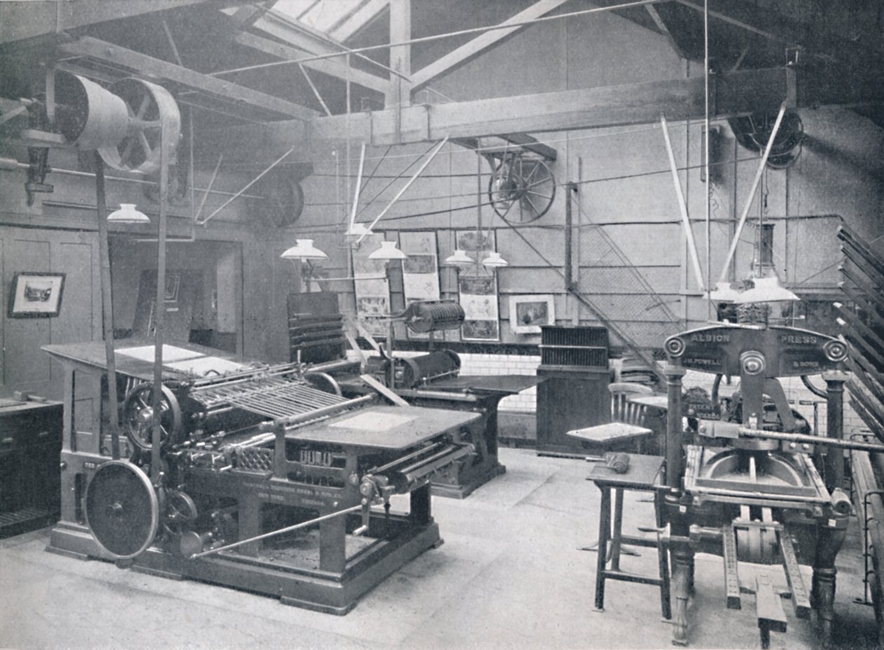 Szkoła Fundacji St. Bride. Sala maszyn drukarskich, 1917 autorstwa Unbekannt