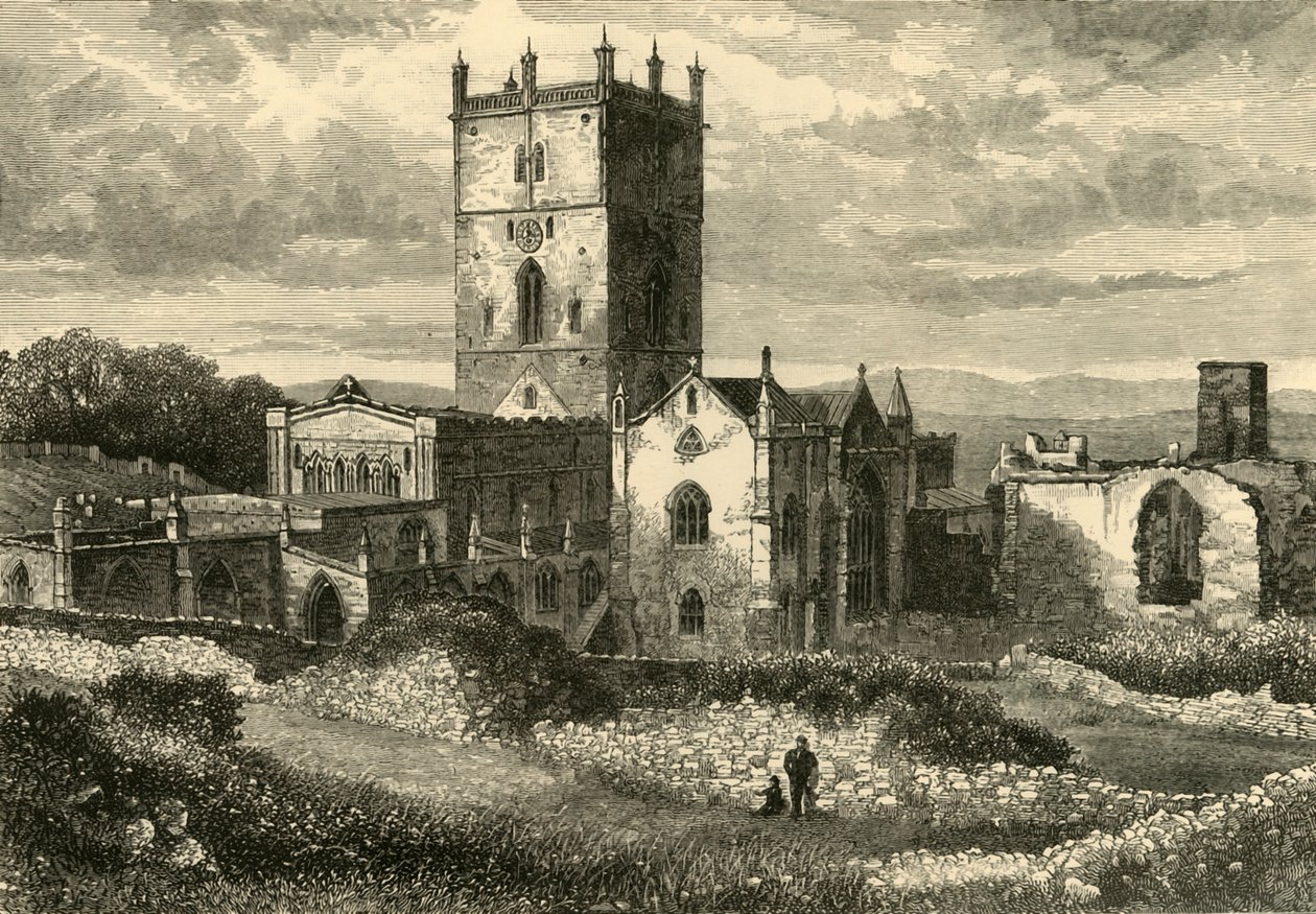 Katedra St. Davids i kolegium, z północnego wschodu, 1898. autorstwa Unbekannt