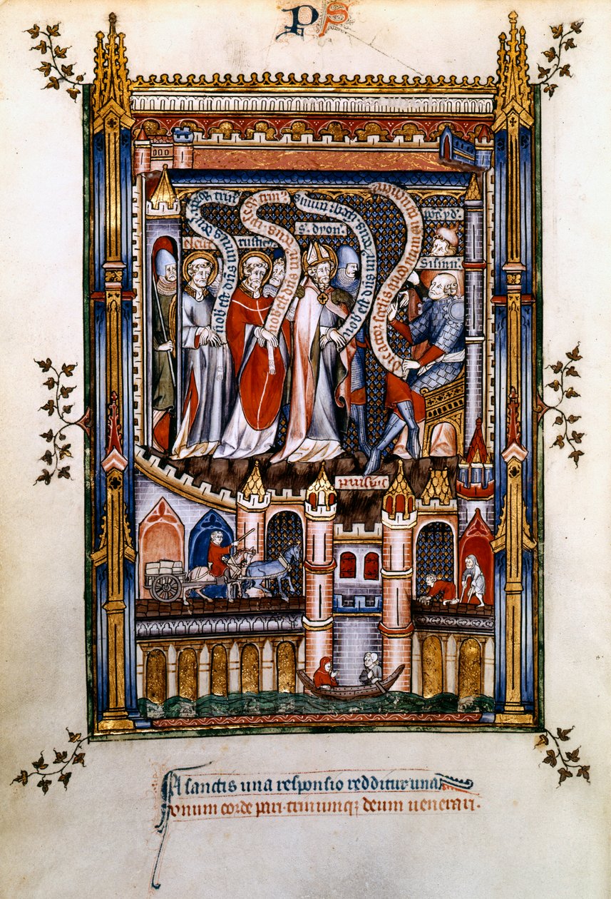 St Denis, St Rusticus i St Eleuterius przed Sisinnius, 1317 autorstwa Unbekannt