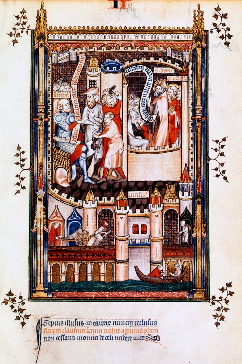 Św. Denis, Św. Rustyk i Św. Eleuteriusz w więzieniu, 1317 r. autorstwa Unbekannt