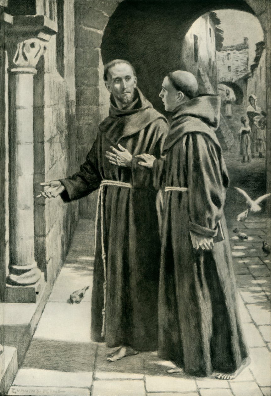 Św. Franciszek z Asyżu i młody mnich powracający z podróży kaznodziejskiej, 1936. autorstwa Unbekannt
