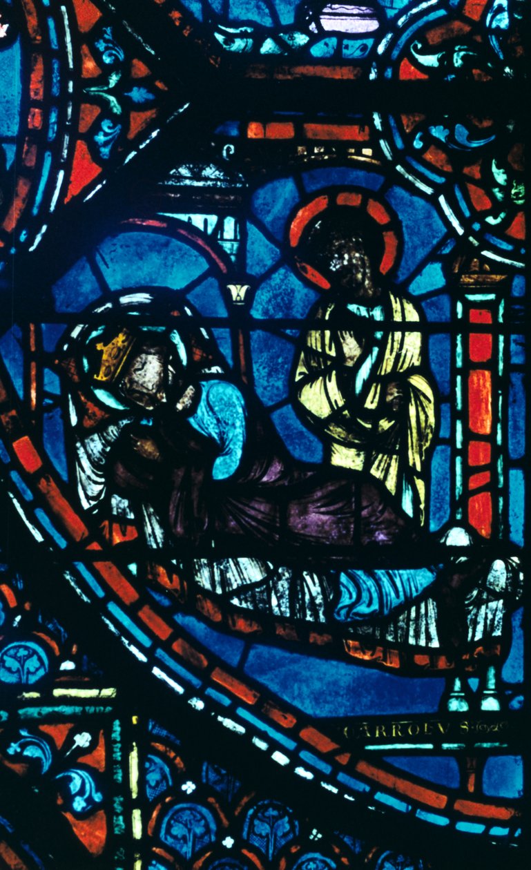Św. Jakub ukazuje się Karolowi Wielkiemu we śnie, witraż, katedra w Chartres, Francja, ok. 1225 r. autorstwa Unbekannt