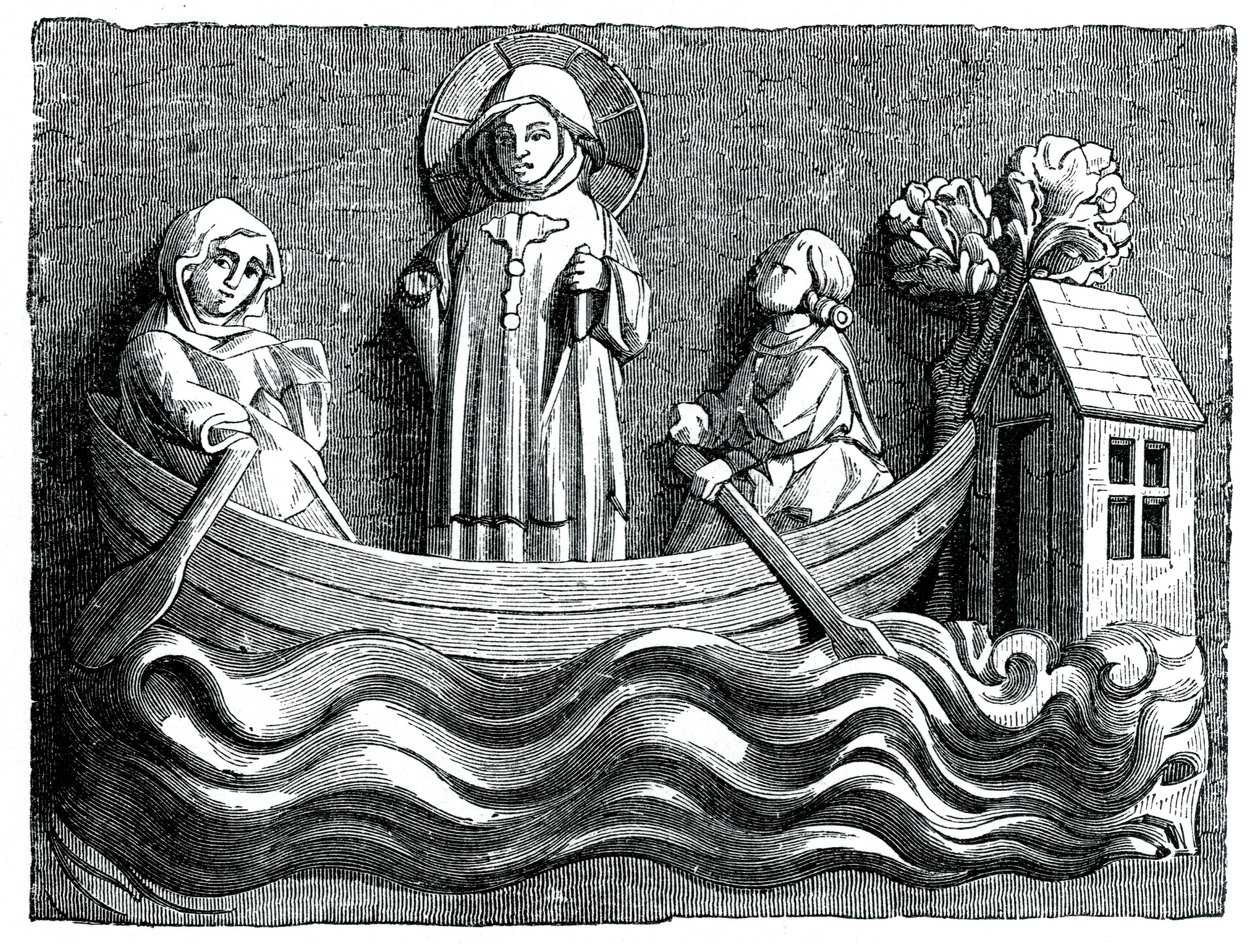 Św. Julian i św. Bazylisa, jego żona, wioząca Chrystusa na swojej łodzi, XIII wiek 1870 autorstwa Unbekannt