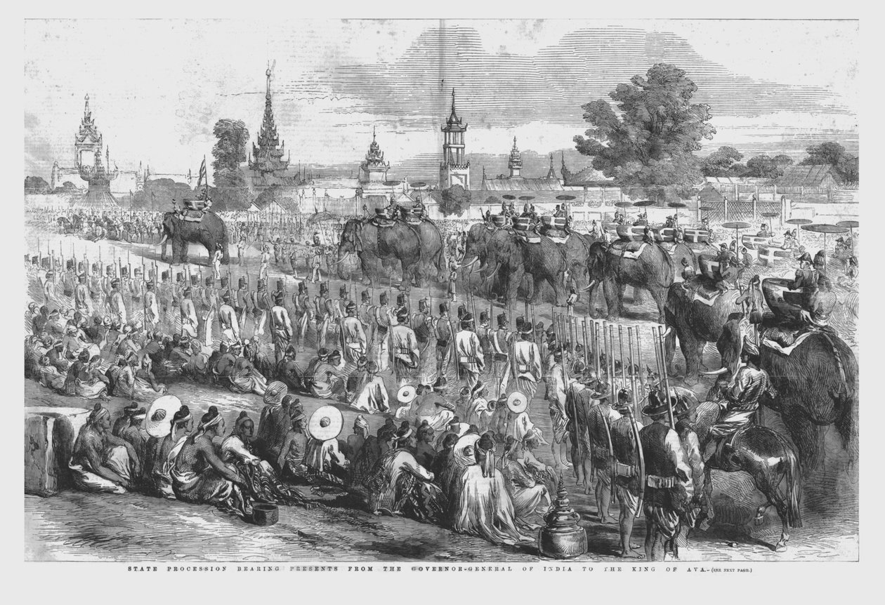Procesja stanowa niosąca prezenty od gubernatora generalnego Indii do króla Ava, 1856 r autorstwa Unbekannt