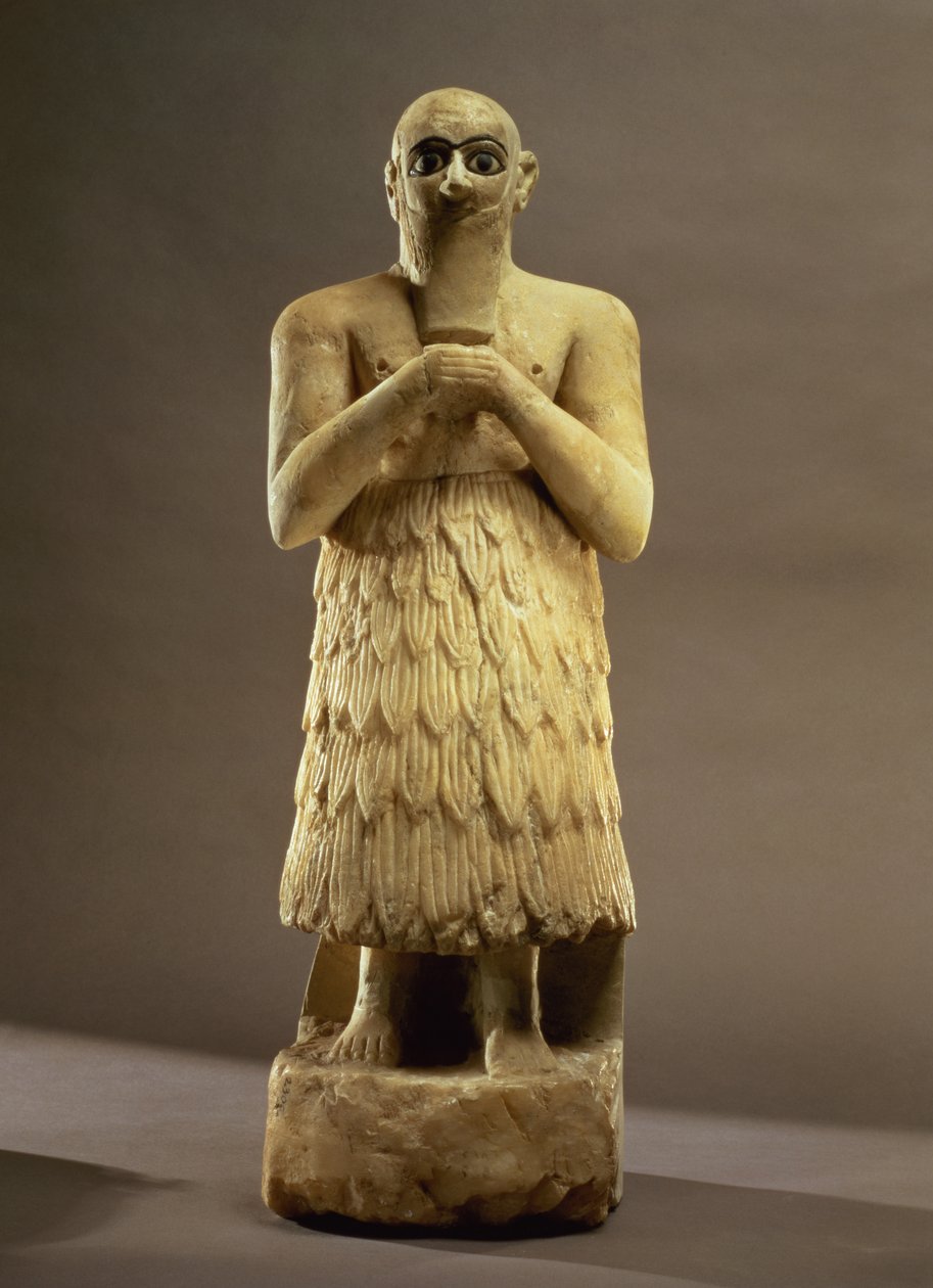 Statuetka urzędnika lub zarządcy Ebih-Il czczącego boginię Isztar, z Mari, Środkowy Eufrat, ok. 2500 pne (gips i lapis lazuli) (szczegóły patrz 93166) autorstwa Unbekannt